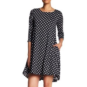 Nina Leonard Swing Dress Navy Blue and Ivory Polka Dot Boat Neckline L
